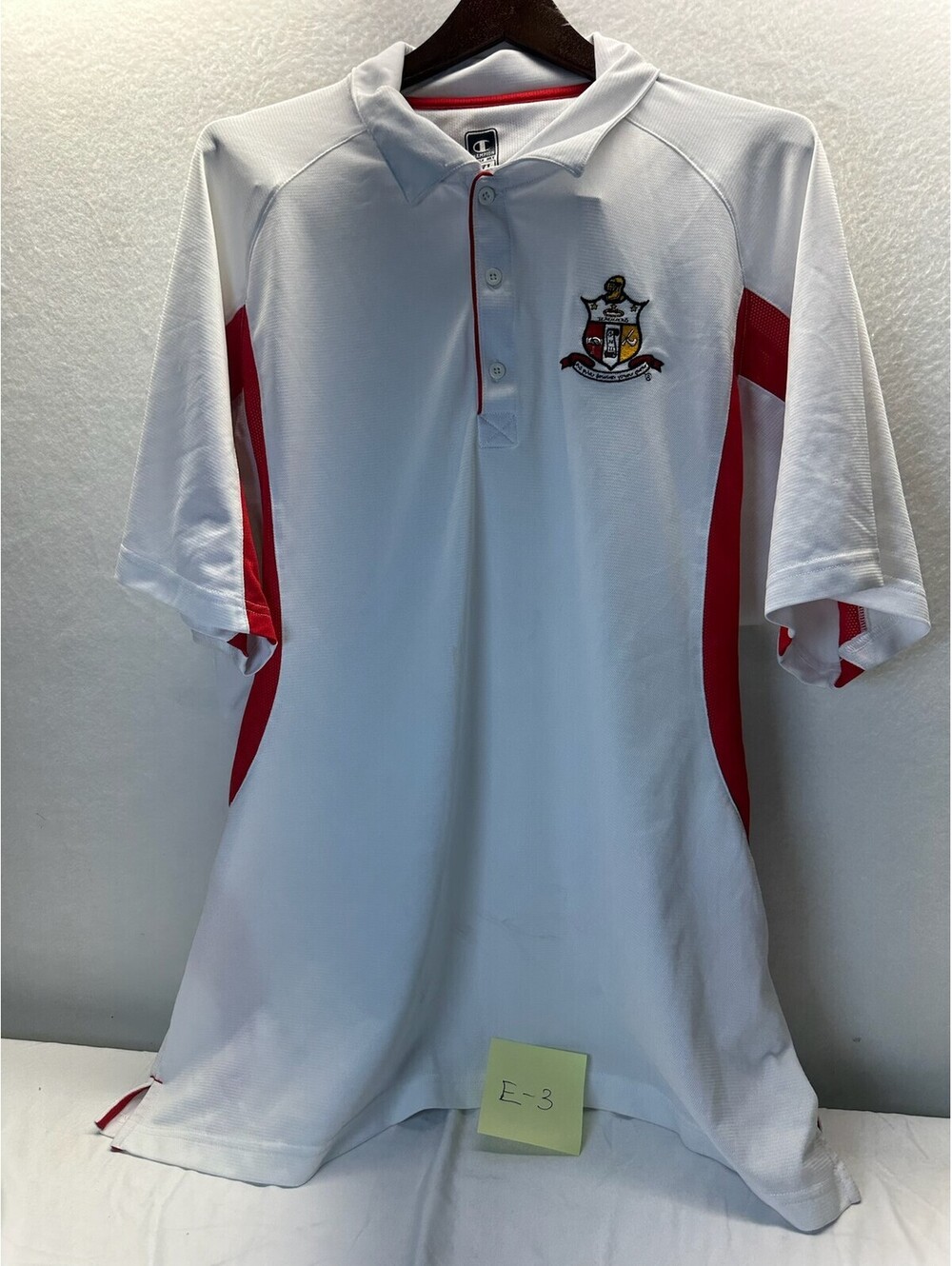 Champion Double Dry Men's Polo Shirt White Red Embroidered Crest Size XXL E-3
